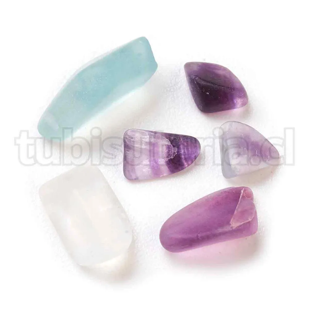 Fluorita natural en viruta o chip, sin agujero/sin perforar. TuBisuteria®