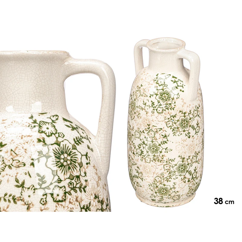 Jarrón Nonna 2 Asas Verde Beige 38cm UBICAR