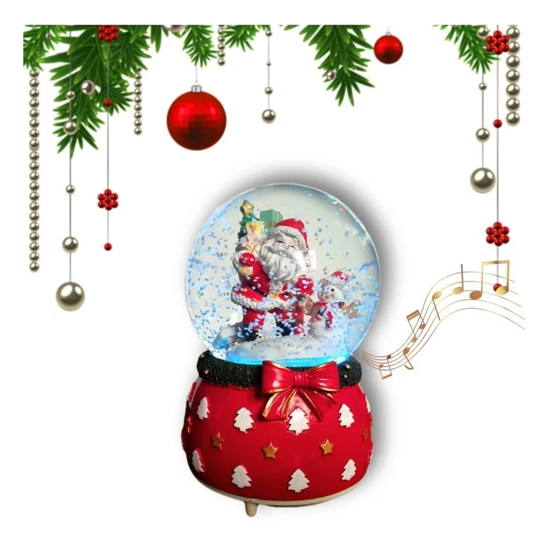 Bola De Nieve Esfera De Cristal Navidad Luz Y Música Decora Universal
