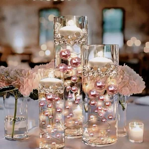 Perlas de oro rosa claro "flotantes" - Decoraciones de jarrón sin agujeros Jumbo/varios tamaños Vase Pearlfection