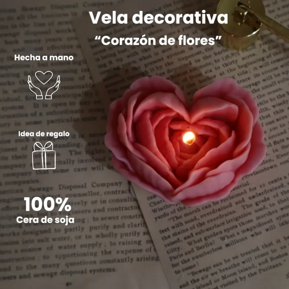 Vela decorativa “Corazón de flores” Rosa