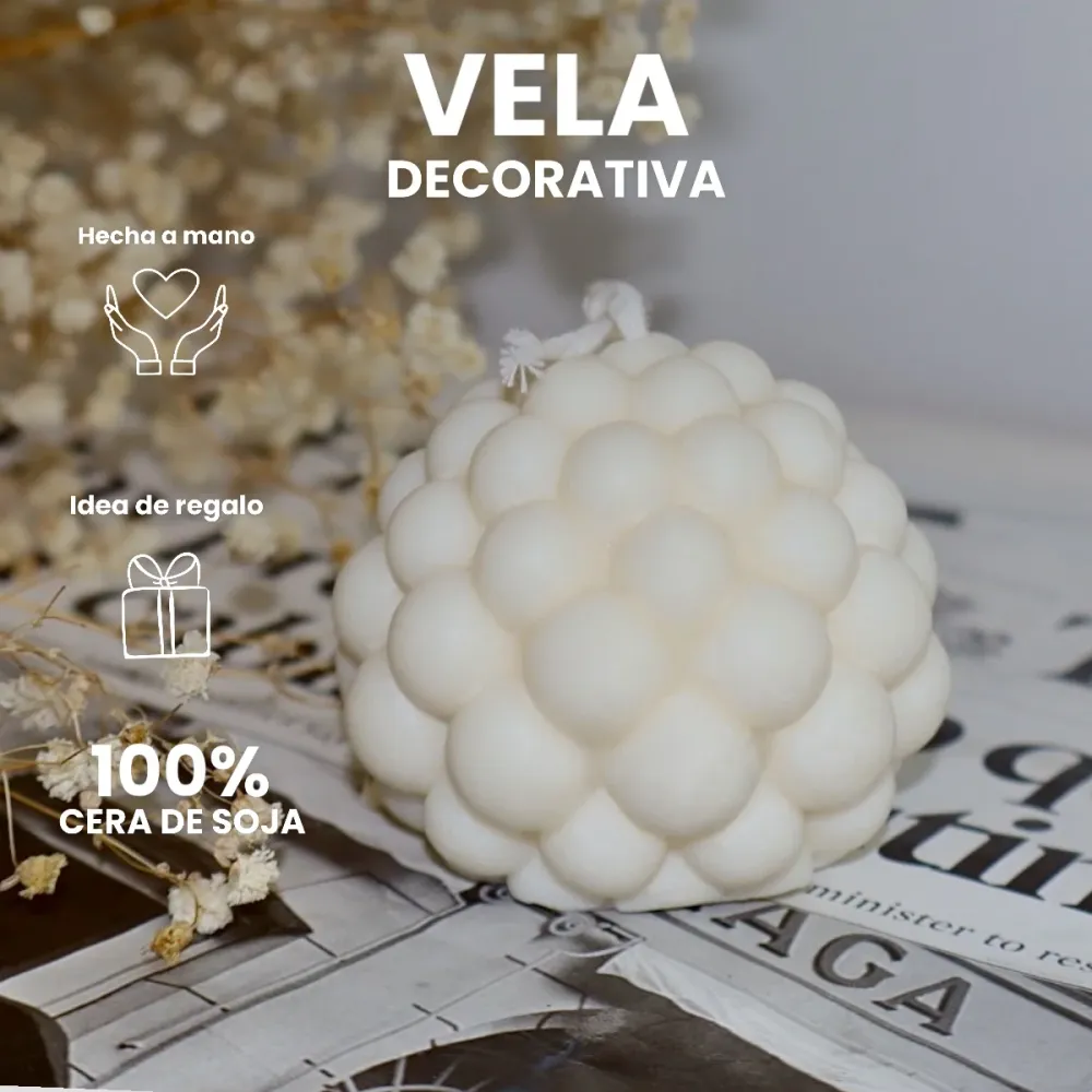 Vela “Bubbles” forma de bola Blanca VelaVisata
