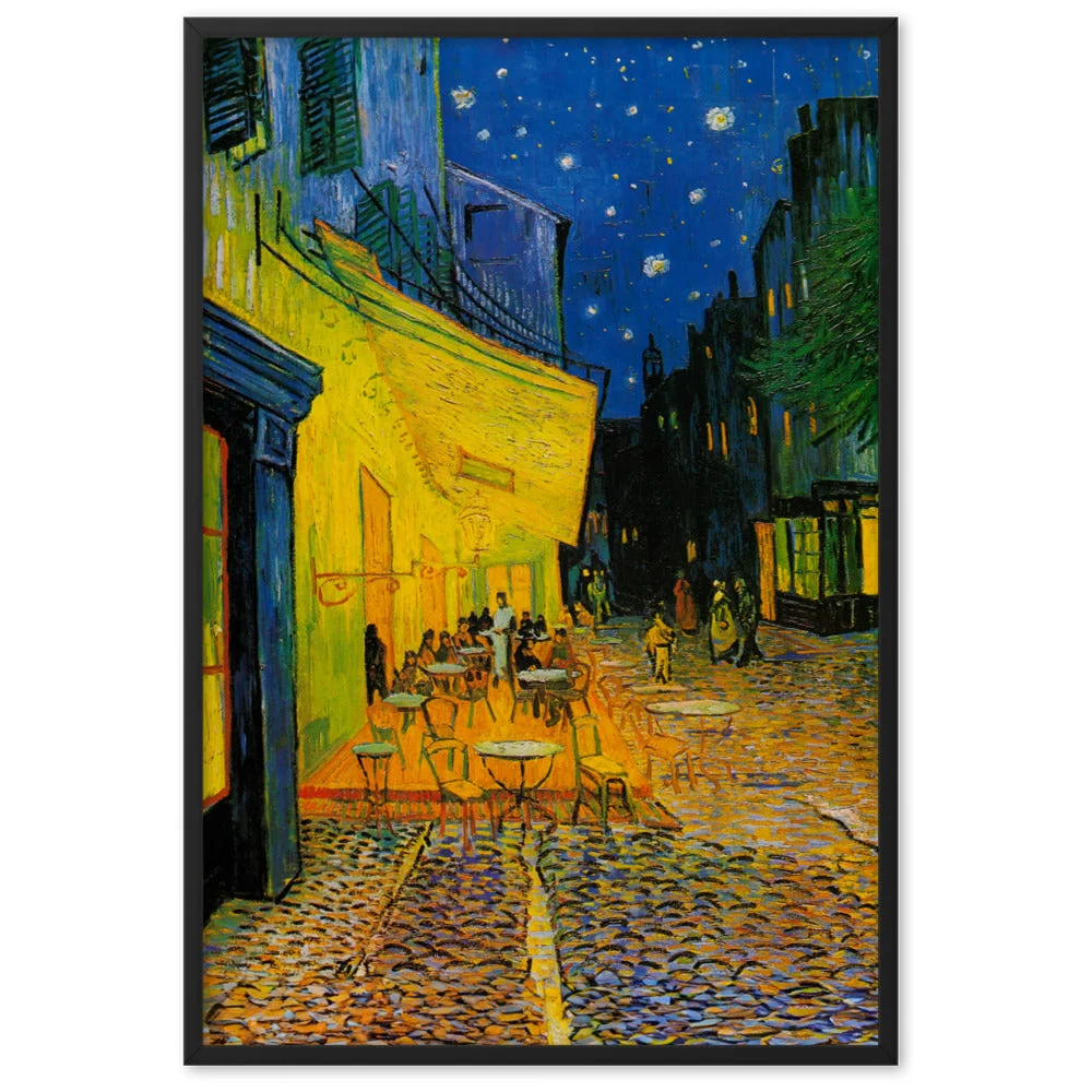 Póster con marco - terraza de café por la noche Negro Vincent van Gogh