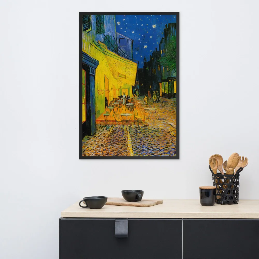 Póster con marco - terraza de café por la noche Negro Vincent van Gogh