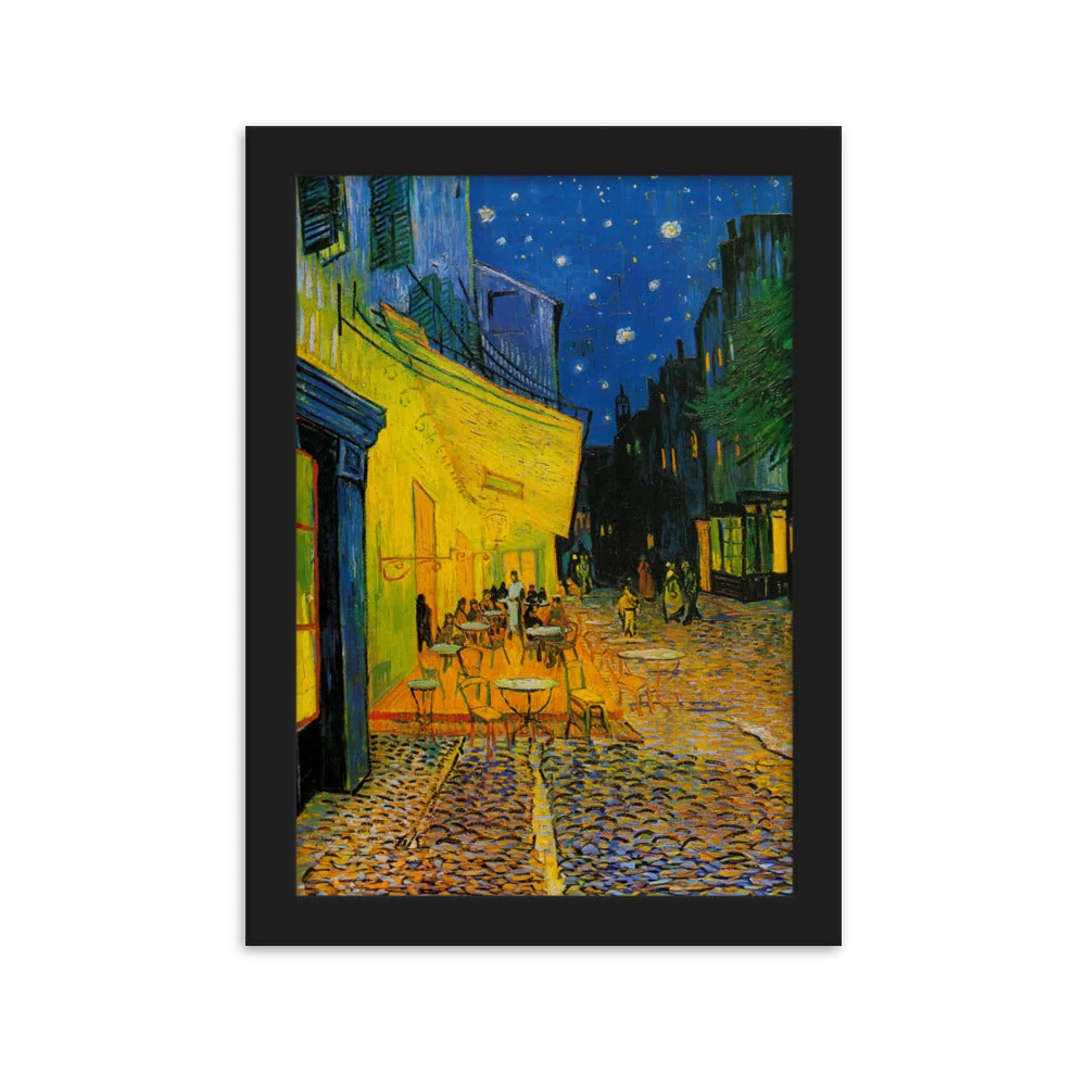 Póster con marco - terraza de café por la noche Negro Vincent van Gogh