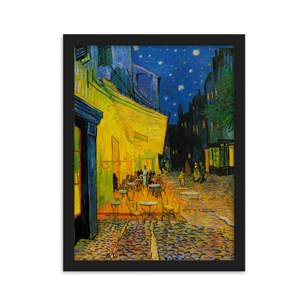 Póster con marco - terraza de café por la noche Negro Vincent van Gogh