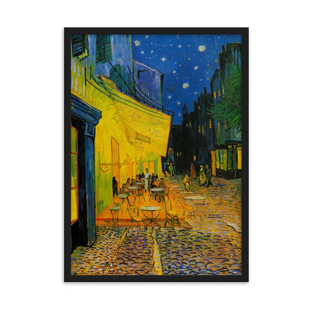 Póster con marco - terraza de café por la noche Negro Vincent van Gogh