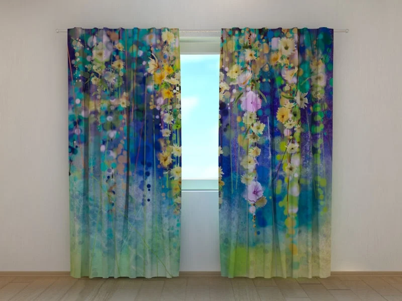Cortina Pintura Floral Abstracta en Acuarela Wellmira España