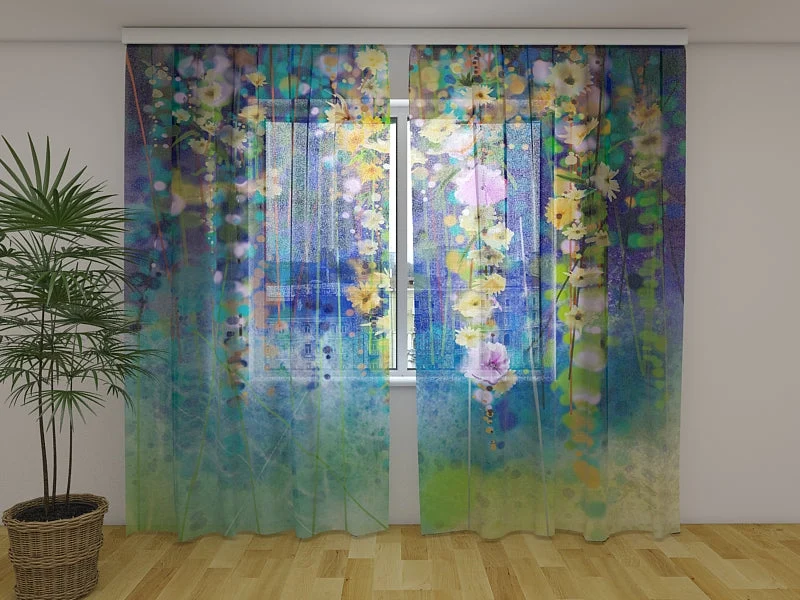 Cortina Pintura Floral Abstracta en Acuarela Wellmira España