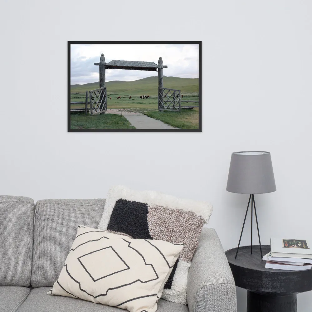 Poster mit Rahmen - La puerta de entrada las estepas de Mongolia Negro Young Han Song