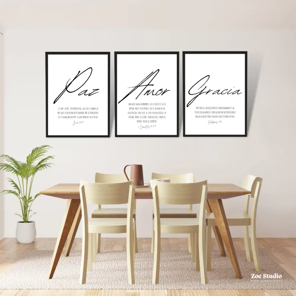 Deco Trilogí "Paz-Amor-Gracia" Negro Zoe Studio