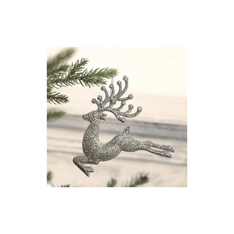 Adorno De Navidad Colgante Con Brillos X 3. Renos Plateado Zona Ofertas
