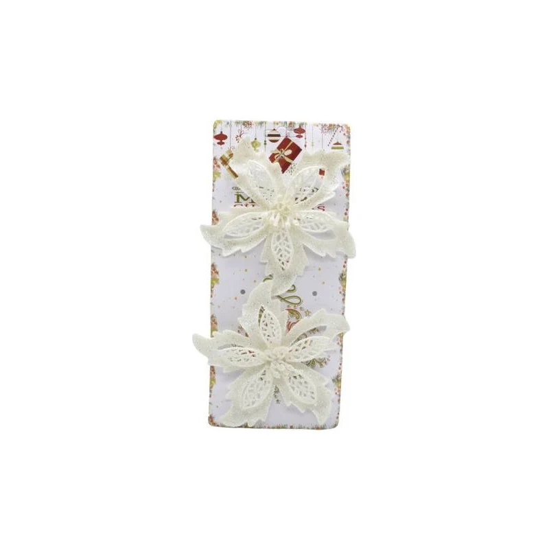 Adorno De Navidad Flores Blancas X2 Unidades 14cm Ccm00488 V Zona Ofertas