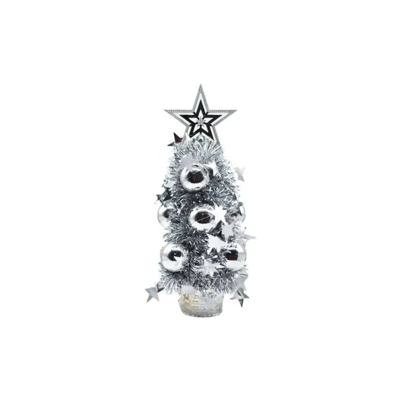 Mini Arbol De Navidad Decorado 32cm Plateado Zona Ofertas
