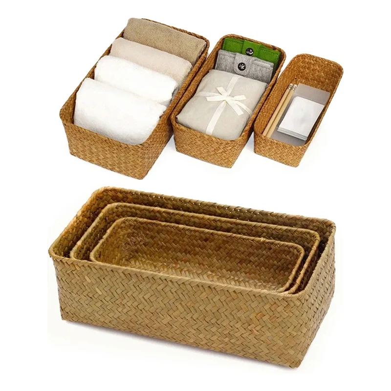 Set Canastos X3 Cestos De Mimbre Marrón Zona Ofertas
