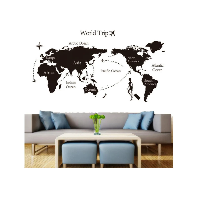 Vinilo Adhesivo Mapamundi 59 X 104cm Jthog287 Negro Zona Ofertas