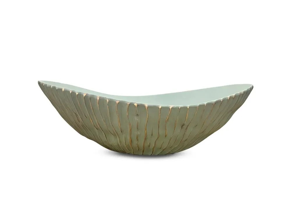 Cuenco ovalado de poliresina verde y dorada, 40 cm, GABY ZS