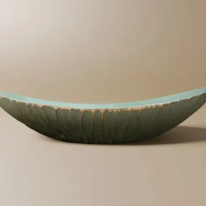 Cuenco ovalado de poliresina verde y dorada, 35 cm, GABY ZS