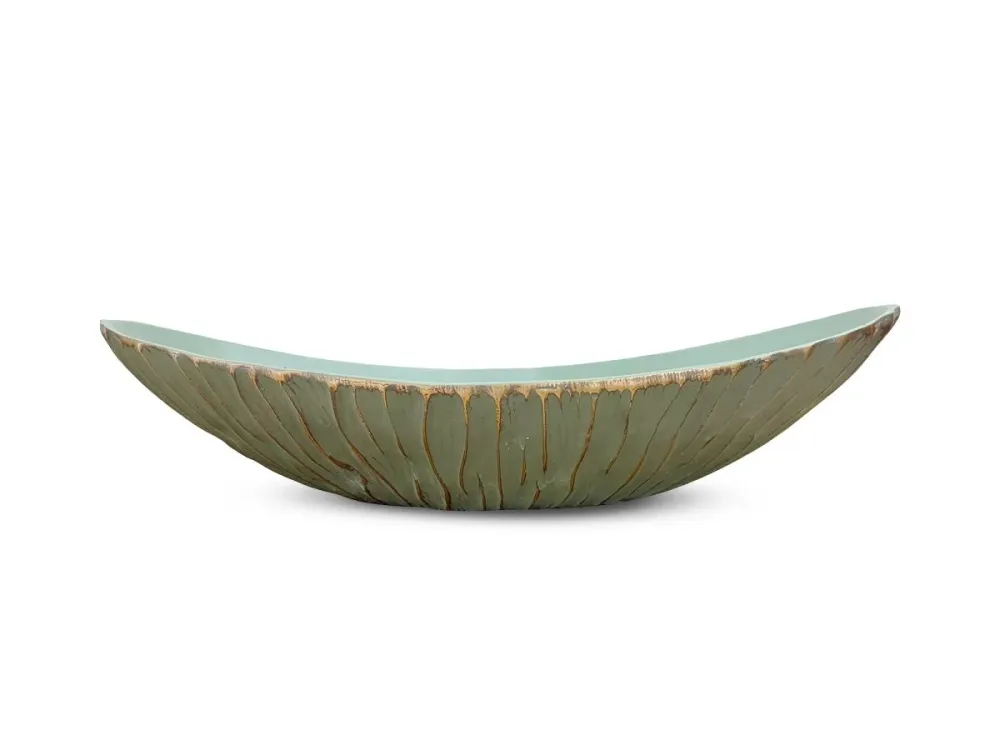 Cuenco ovalado de poliresina verde y dorada, 35 cm, GABY ZS
