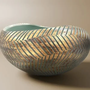 Cuenco redondo de poliresina verde y dorada, 38 cm AMIRA ZS