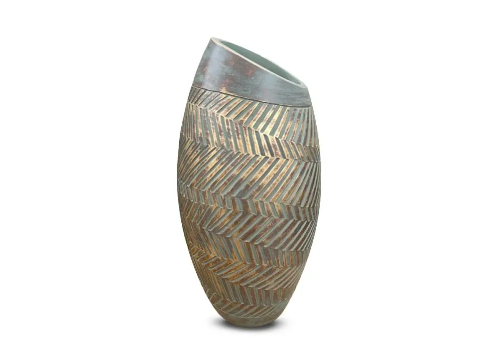Jarrón AMIRA de poliresina verde y dorada, 35 cm de alto ZS