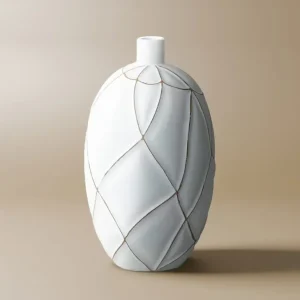Jarrón esférico LUNA de poliresina blanca, 38 cm de alto ZS