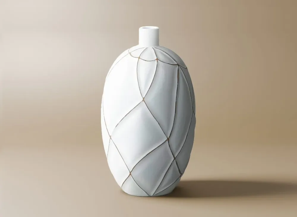 Jarrón esférico LUNA de poliresina blanca, 38 cm de alto ZS