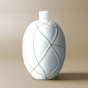 Jarrón esférico LUNA de poliresina blanca, 31 cm de alto ZS
