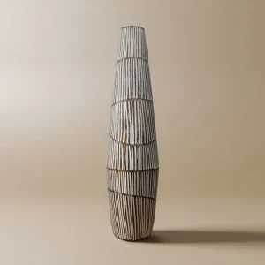 Jarrón XL de madera y poliresina blanca, 69 cm de alto, MAYA ZS