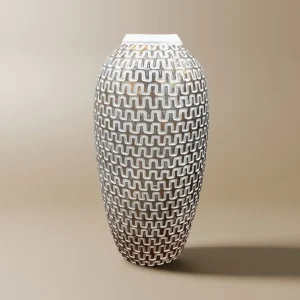Jarrón de poliresina blanca y plateada, 43 cm de alto, ALAIA ZS