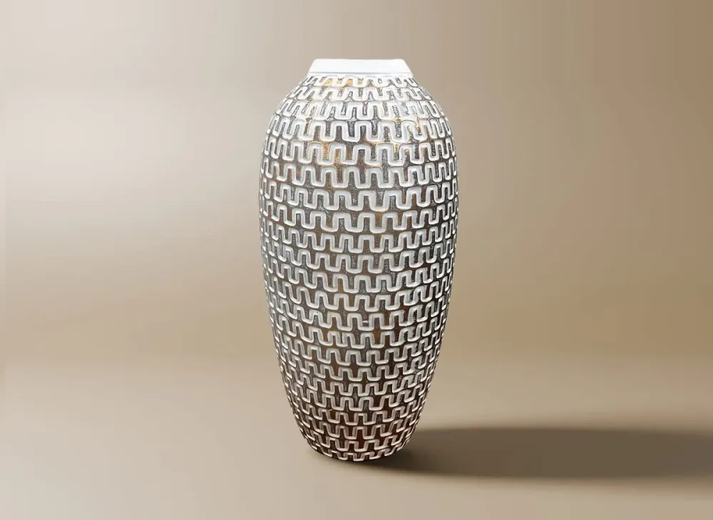 Jarrón de poliresina blanca y plateada, 43 cm de alto, ALAIA ZS