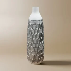 Jarrón XL de poliresina blanca y plateada, 40 cm de alto, ALAIA ZS