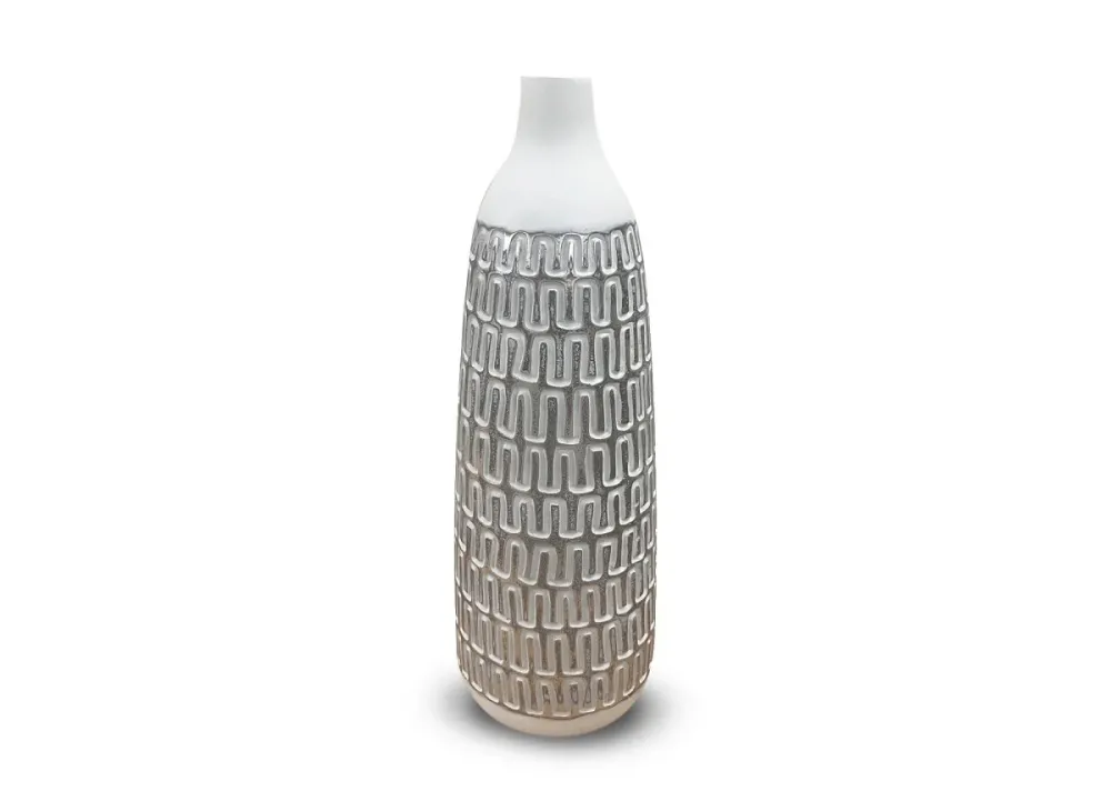 Jarrón XL de poliresina blanca y plateada, 40 cm de alto, ALAIA ZS