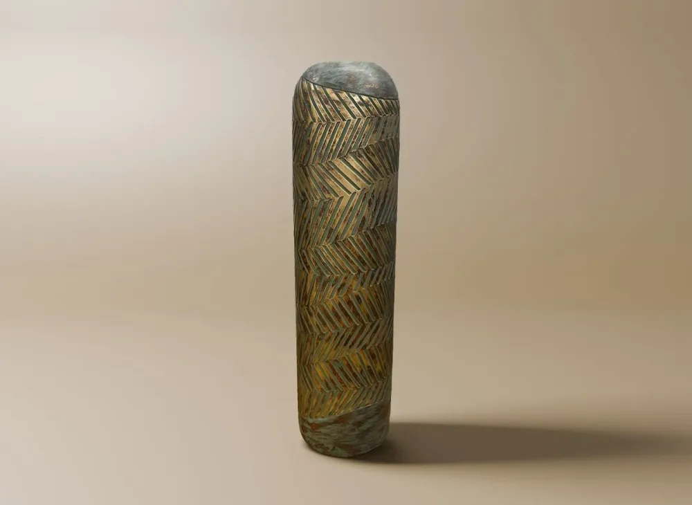 Jarrón XL de poliresina verde y dorada, 54 cm de alto, AMIRA ZS
