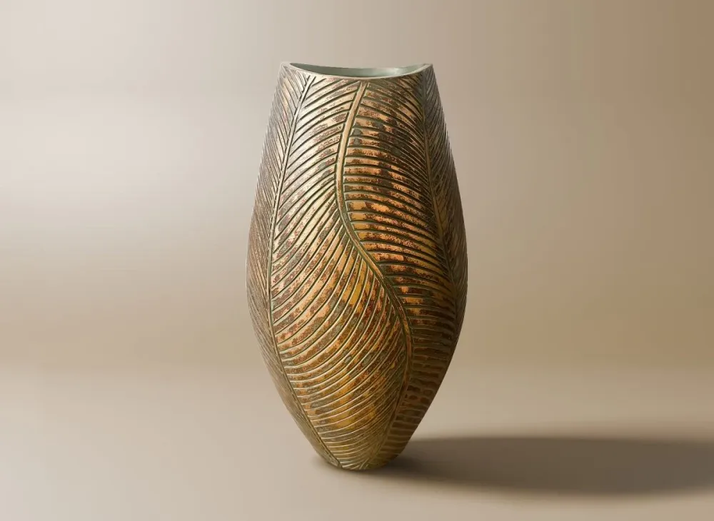 Jarrón de poliresina verde y dorada, 40 cm de alto, ZAHARA ZS