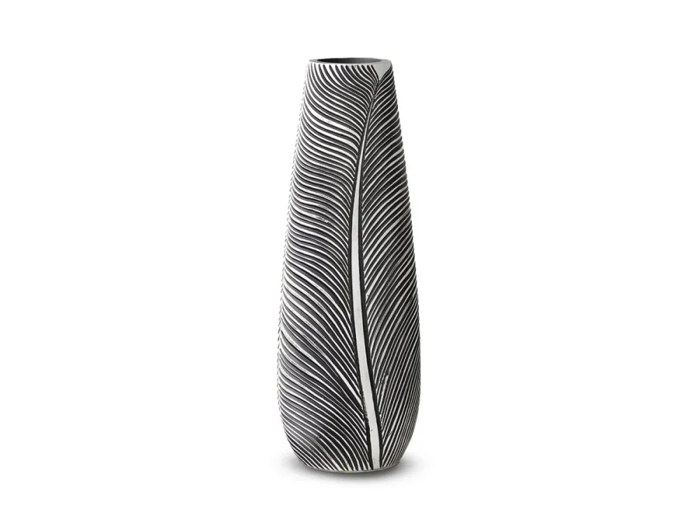 Jarrón de resina blanco y negro, 46 cm de alto, ébano ZS