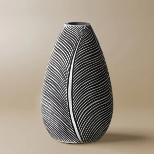 Jarrón de resina blanco y negro, 30 cm de alto, ébano ZS