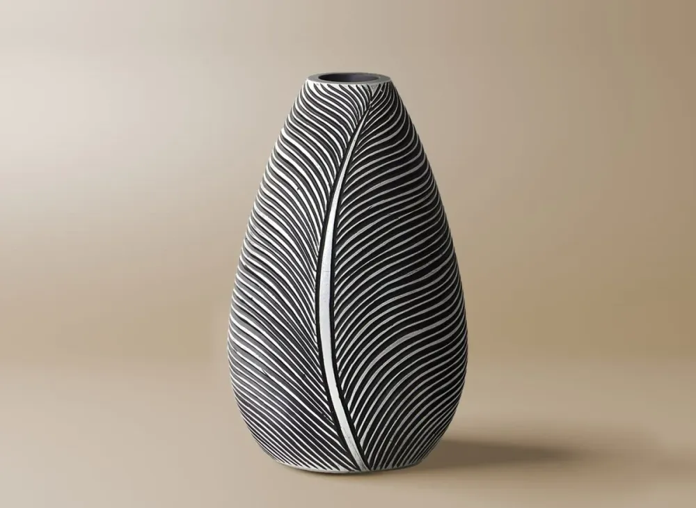 Jarrón de resina blanco y negro, 30 cm de alto, ébano ZS