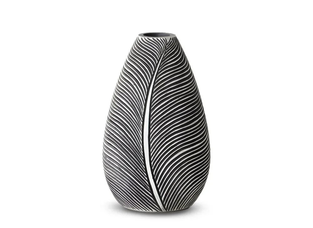 Jarrón de resina blanco y negro, 30 cm de alto, ébano ZS