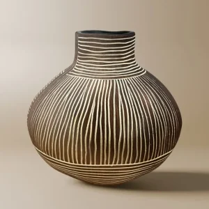 Jarrón étnico AKIRA de madera y poliresina blanca, 21 cm de alto ZS