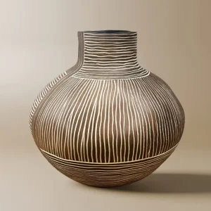 Jarrón étnico AKIRA de madera y poliresina blanca, 26 cm de alto ZS
