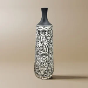 Jarrón étnico elegante LAORA en poliresina blanca y negra, 62 cm de alto ZS