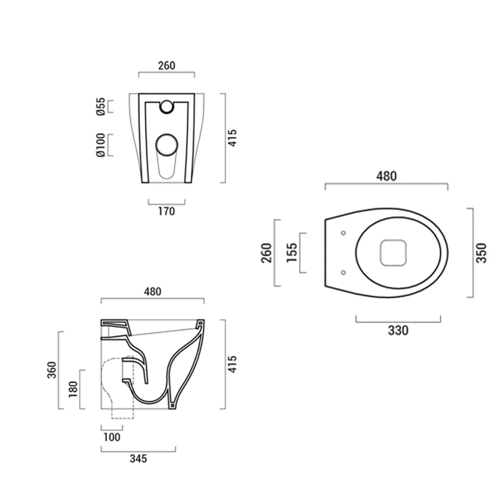 Desengrasante WC filo muro con profundidad reducida - Domus Falerii Mascalzone con asiento Tierno Close