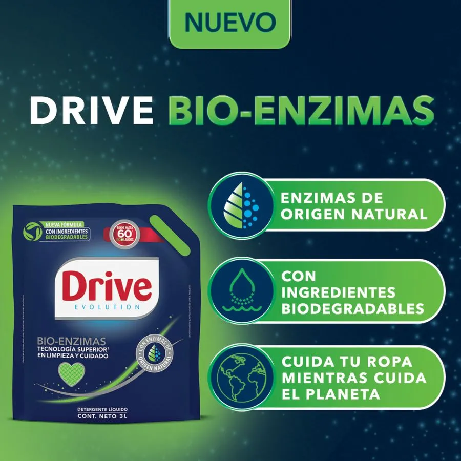 Enzimático Drive Detergente Liquido Perfect Results Doypack 3 x 3 L