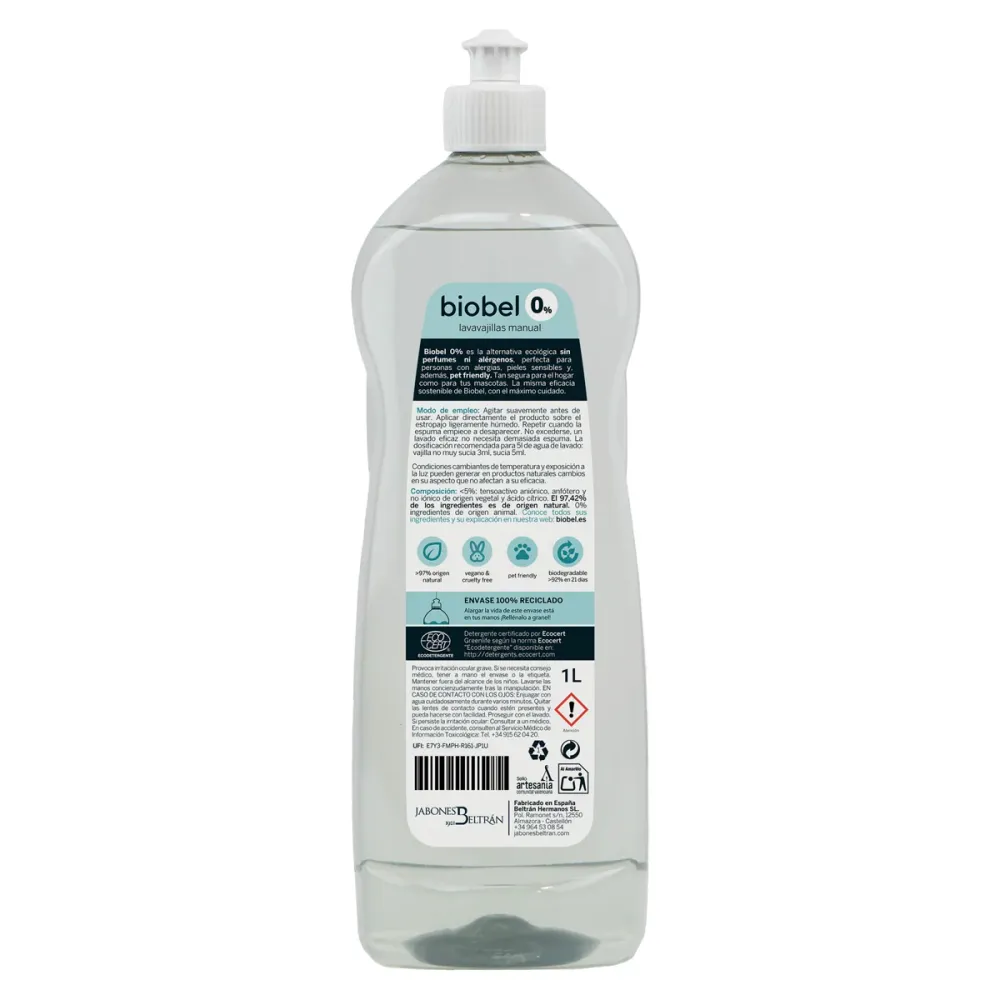 Lavavajillas tradicional Biobel 0% 1L para Ropa de Color