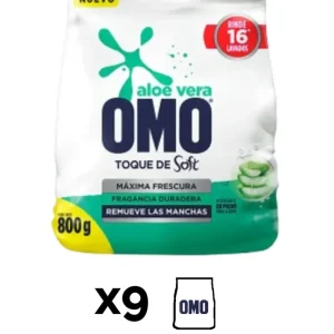 Omo Detergente en polvo Aloe Vera Toque Mullido 9 x 800 gr