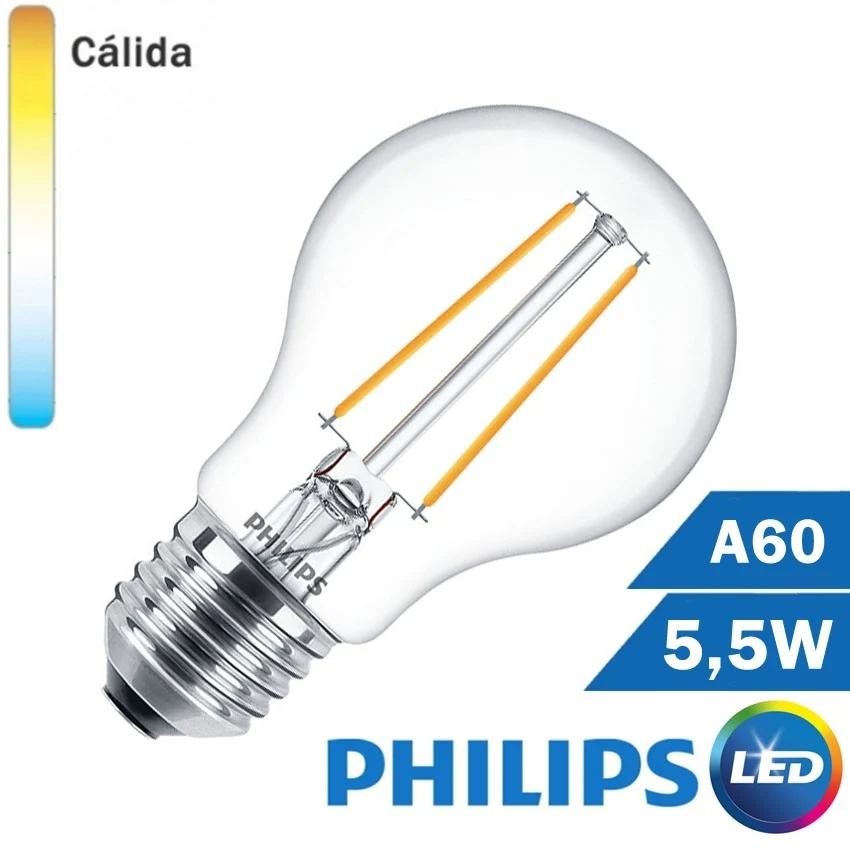 BOMBILLA LED E27 PHILIPS 5,5W A60 CLARA