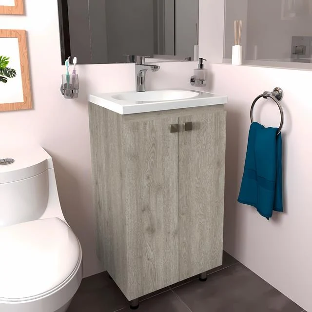 Vanity Anzio 48X38X48 Cm De Melamina Color Gales Con Lavamanos En Marmolina Eco Blanco Bochetti 1152103