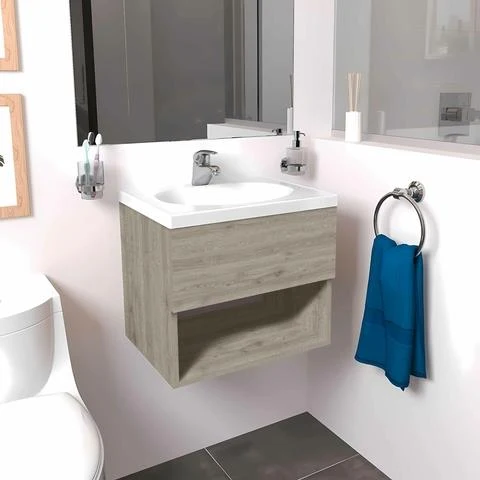 Vanity Trento 48X38X40 Cm De Melamina Color Ceniza Con Lavamanos En Marmolina Eco Blanco Bochetti1152106
