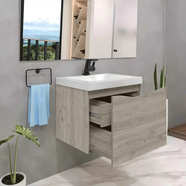 Vanity Venecia 63X48X48 Cm En Melamina Color Ceniza Con Lavamanos En Marmolina Trentino Blanco Bochetti 1152114